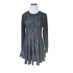 Free People Black Lace Tunic Dress Size S Boho Goth Romantic Witchy Fit & Flare